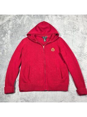 Vintage Lauren Ralph Lauren Cardigan Womens PP Red Hoodie Crest Logo Y2K Preppy
